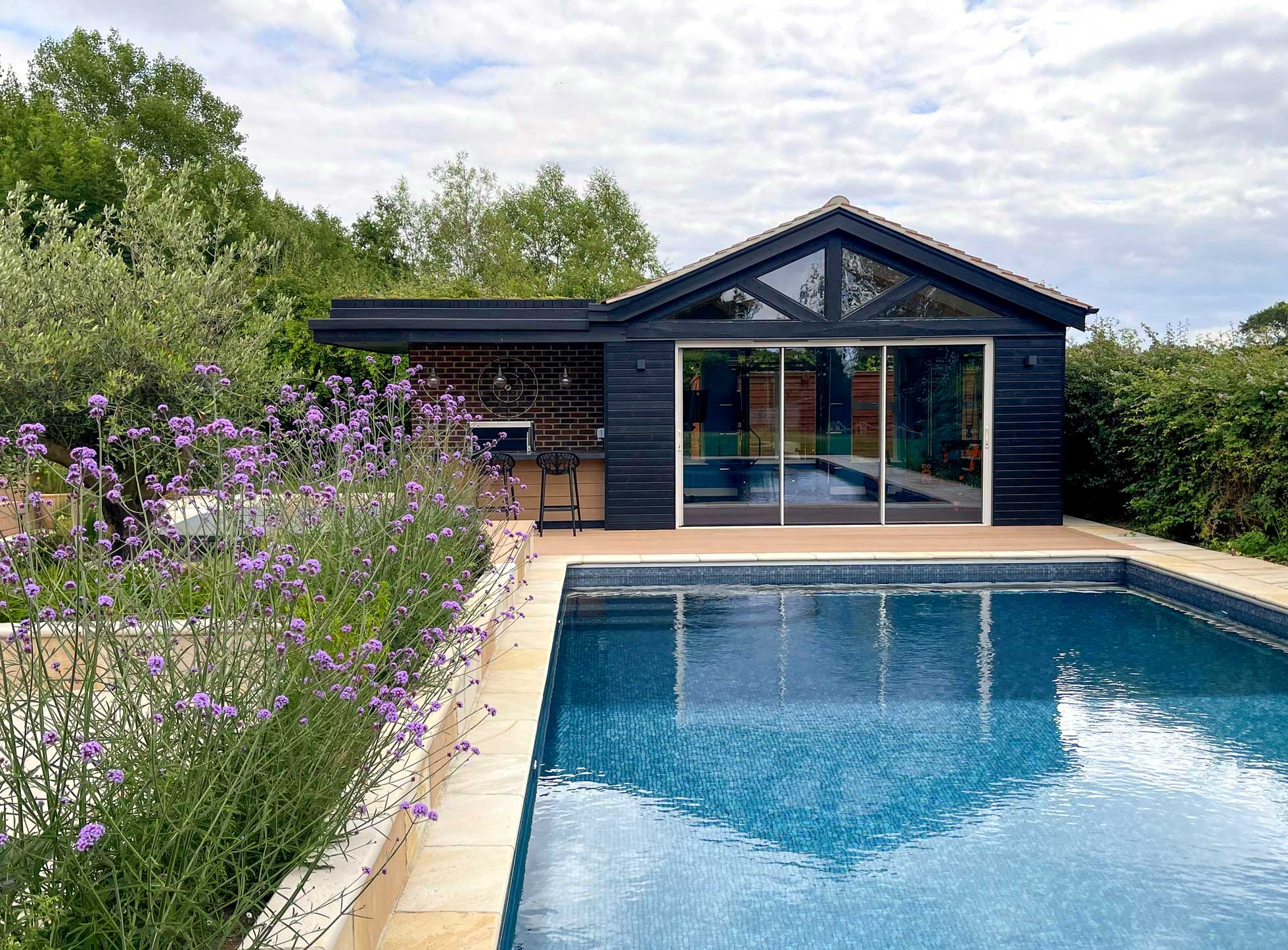 Garden design Sevenoaks poolhouse pool planting
