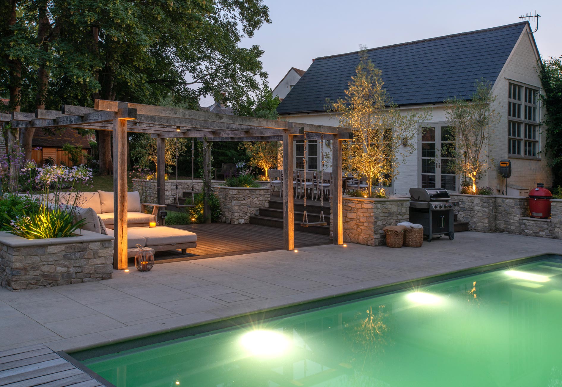 Sevenoaks Shoreham Mediterranean inspired pool garden - Marlene Lento